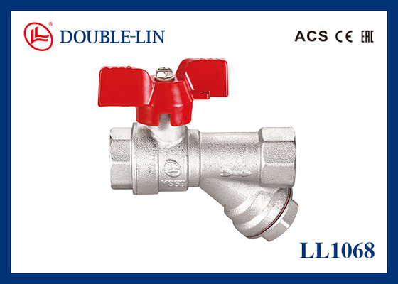 Phụ nữ X Phụ nữ 16 Bar Brass Ball Valve với Y Strainer, T Handle
