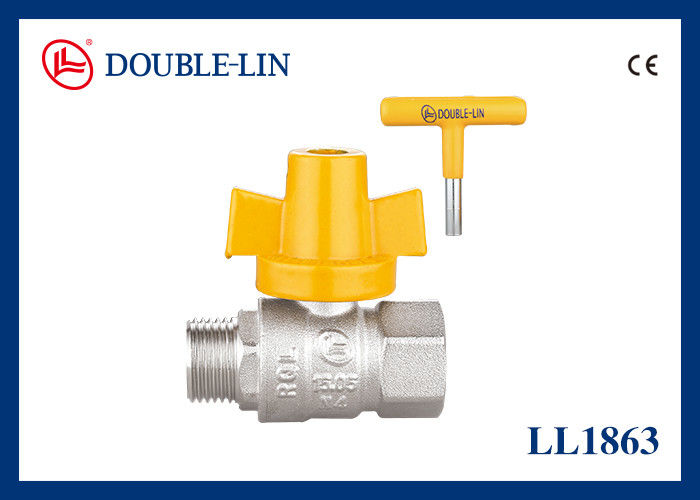 Van gas đồng thau 5 Bar 1/2 inch ren dài, tay cầm khóa, đầu cái x đầu đực